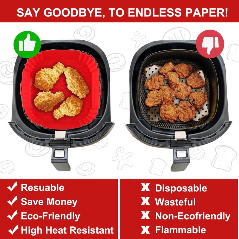 Apluskis 2-Pack Square Silicone Air Fryer Liners Pot, 8-Inch Reusable Inserts for 4–7QT Air Fryers, Food-Safe Oven Accessories - Image 2